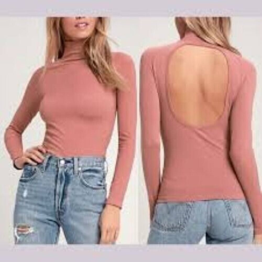 Free People Womens Like I Do Open Back Turtleneck Sz M Softgirl Ethereal